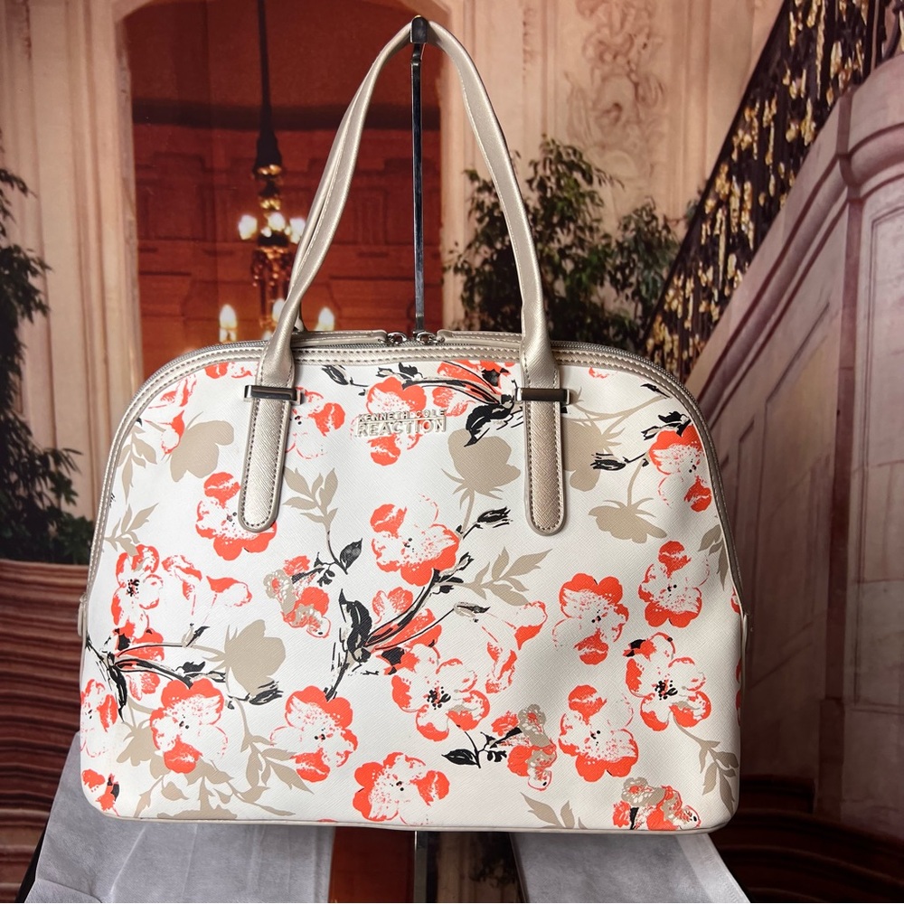 Kenneth Cole Floral Women's Doctor Bag in Cream, Orange and Black, great cond.